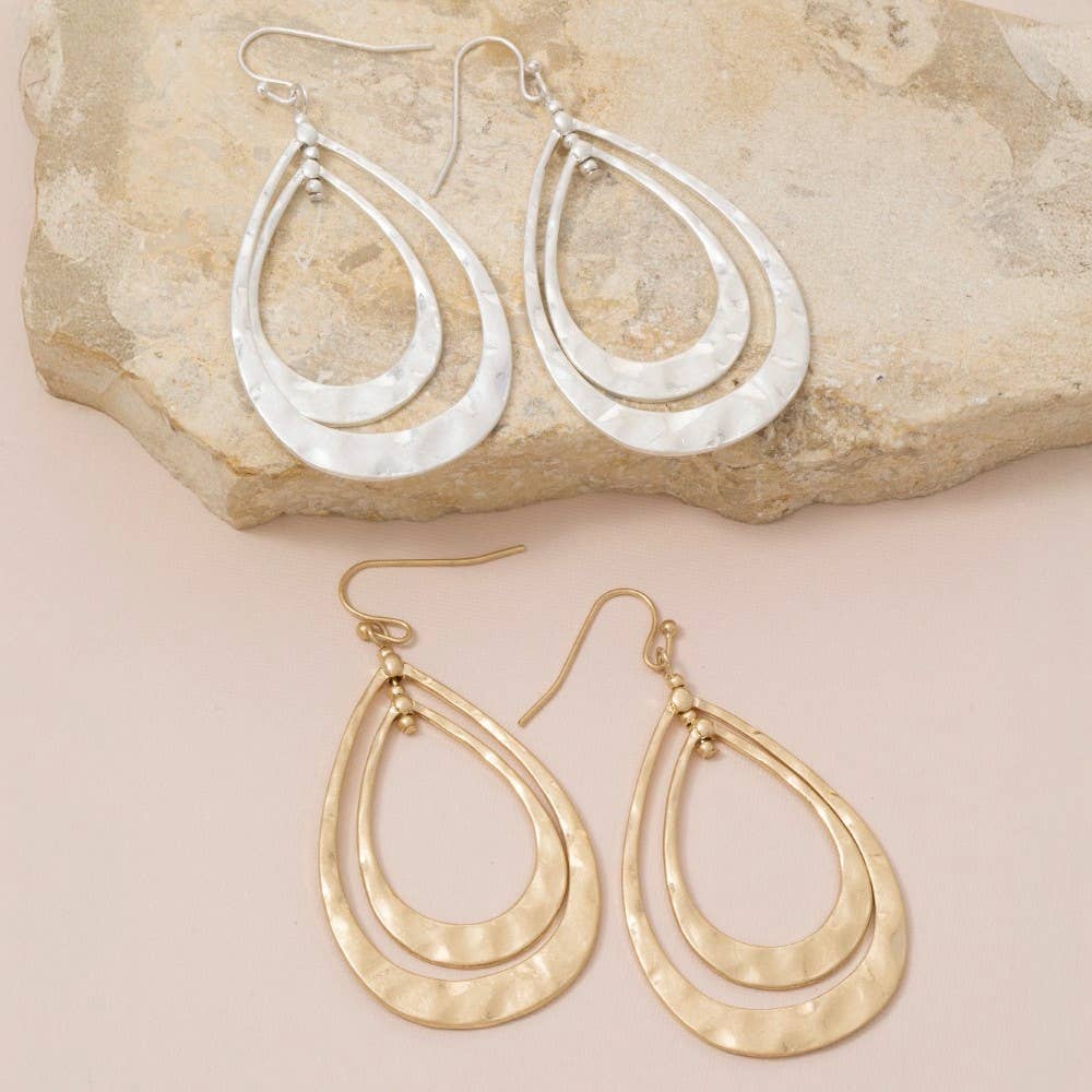 Hammered Double Teardrop Layered Dangle Earrings