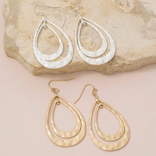 Hammered Double Teardrop Layered Dangle Earrings