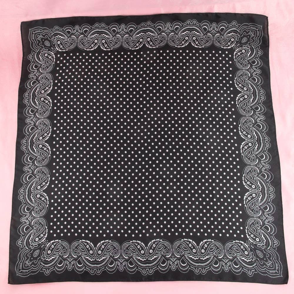Polka Dot & Paisley Border Print Satin Square Scarf