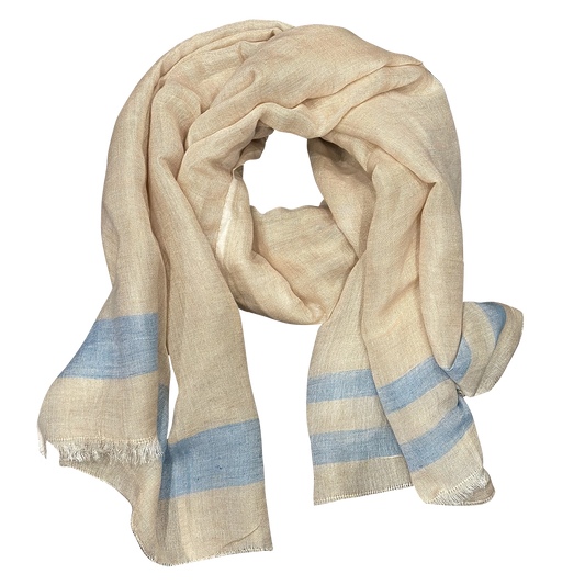 Pure Linen with Fresh Stripes Lightweight Scarf for Women