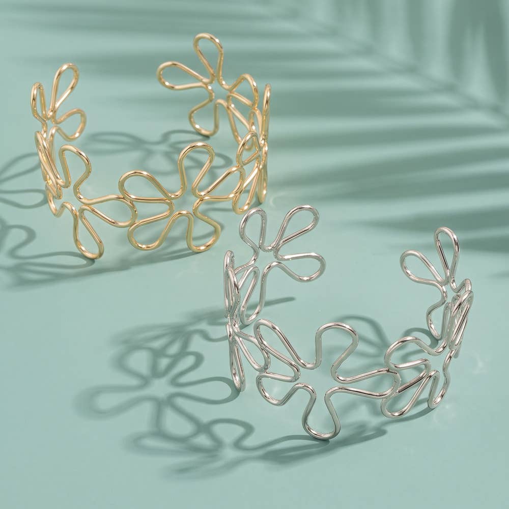 Metallic Wire Flower Cuff Bracelet