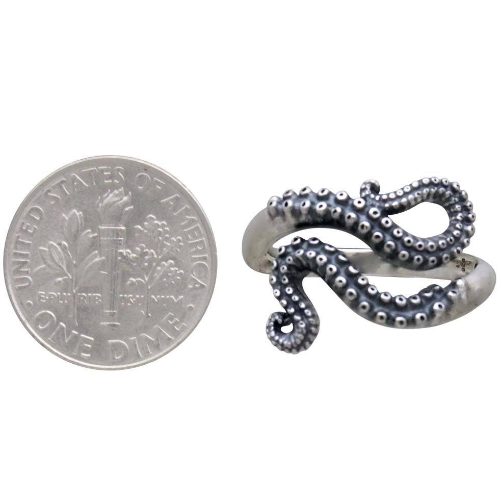 Sterling Silver or Bronze Adjustable Octopus Tentacle Ring