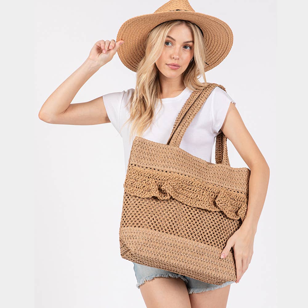 Ruffle Crochet Beach Bag
