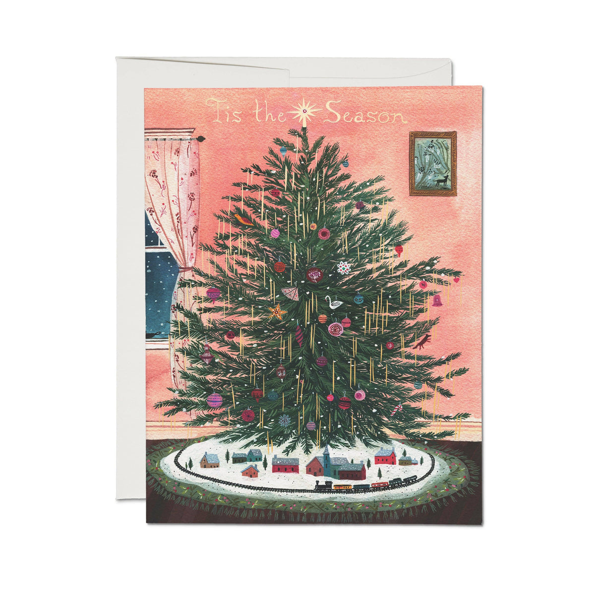 Tinsel Tree Christmas Greeting Card by Becca Stadtlander - Single or Boxed Set