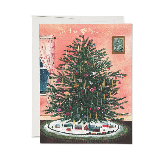 Tinsel Tree Christmas Greeting Card by Becca Stadtlander - Single or Boxed Set