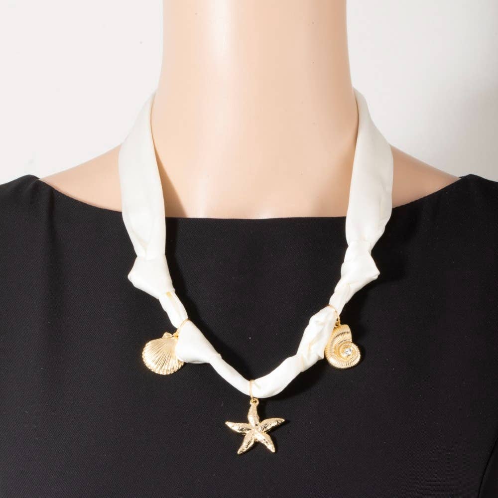 Sea Life Charms Knotted Satin Necklace