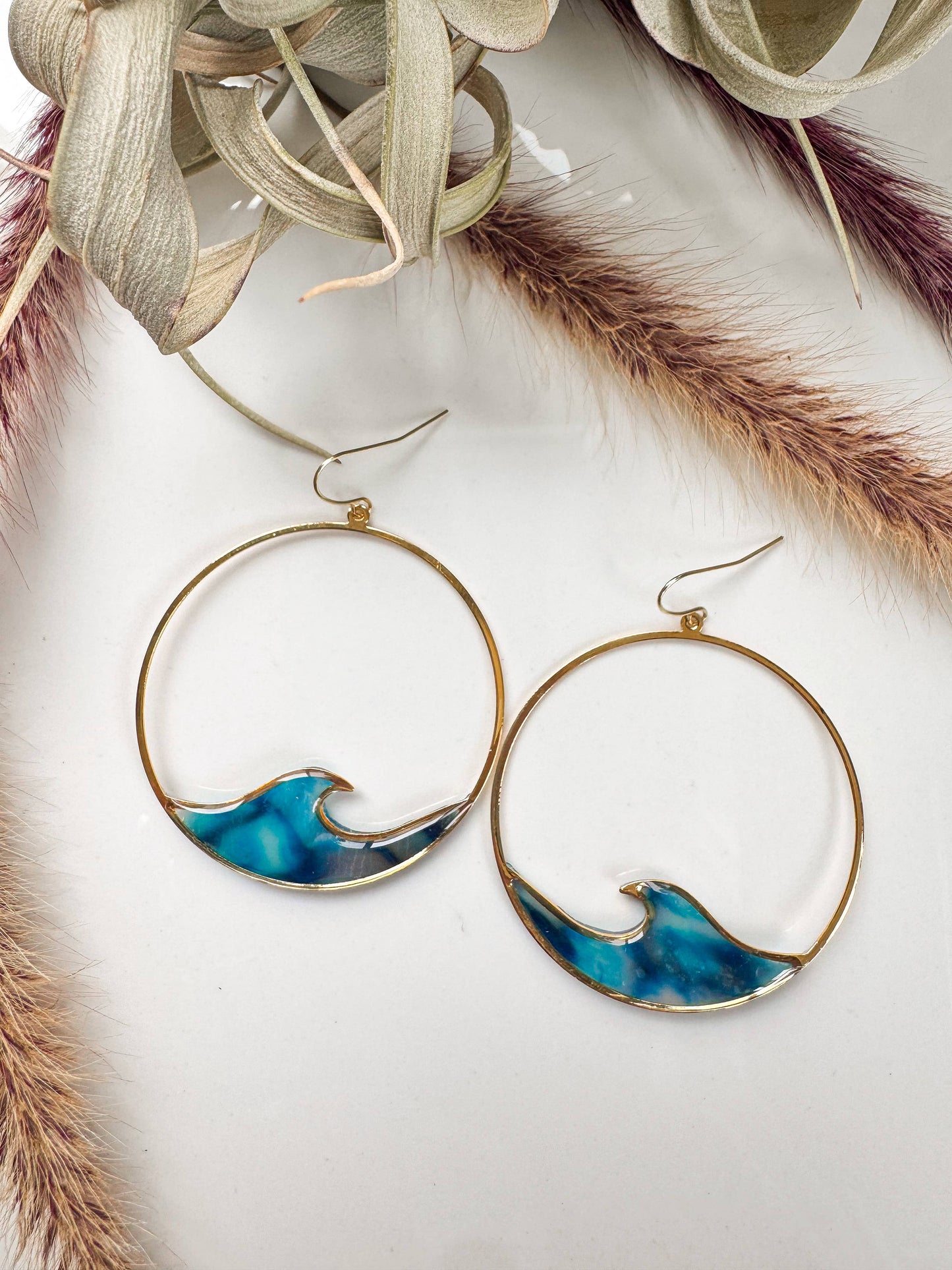 Large Wave Hoop Dangle Earrings | Ocean Inspired Earrings
