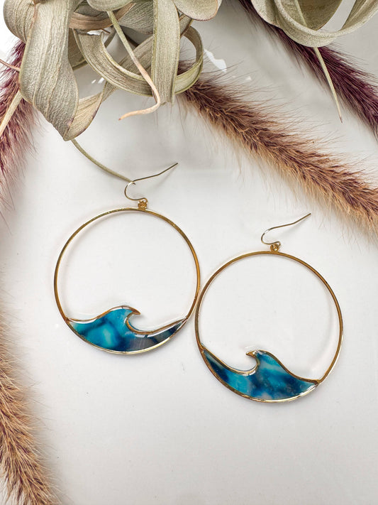 Large Wave Hoop Dangle Earrings | Ocean Inspired Earrings