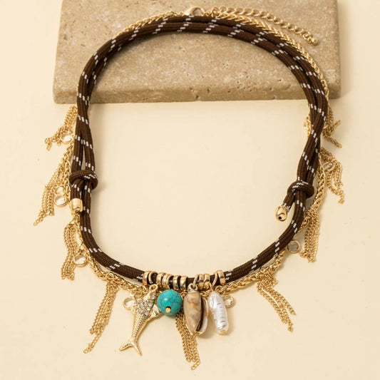 Sea Life Charms Chain And Cord Layered Necklace
