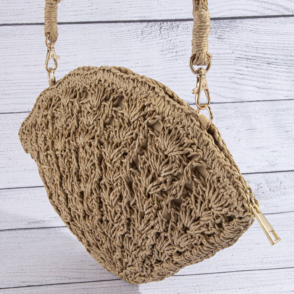 Shell Pearl Beaded Straw Crochet Crossbody Bag