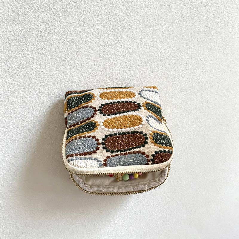 Vintage Embroidered Cotton Linen Jewelry Pouch - Soft Travel Organizer