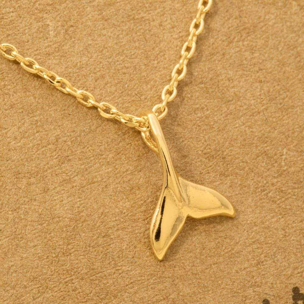 Gold Dipped Whale Tail Pendant Necklace