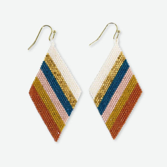 Earrings Gold Frida Diagonal Stripes Beaded Drop Desert
