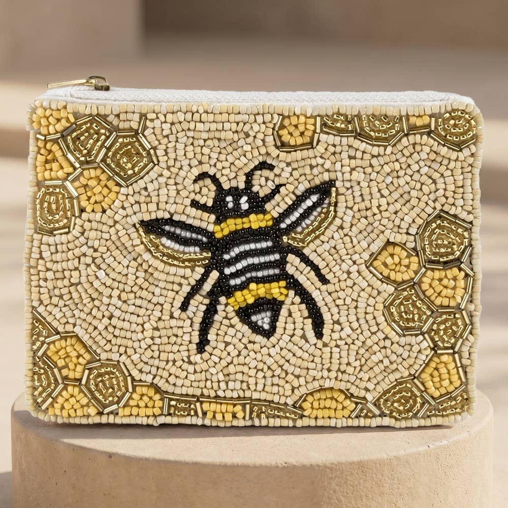 Honeycomb Bee Beaded Coin Pouch
