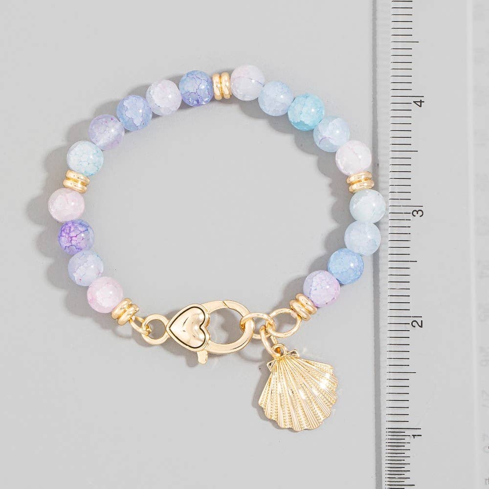 Sea Shell Charm And Heart Clasp Glass Beaded Bracelet