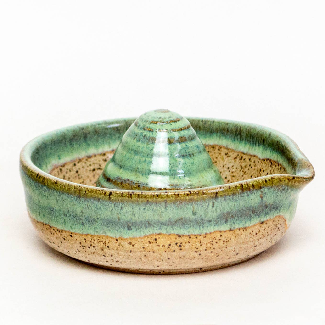 Ceramic Juicer - Handmade Stoneware Clay - Green & Beige