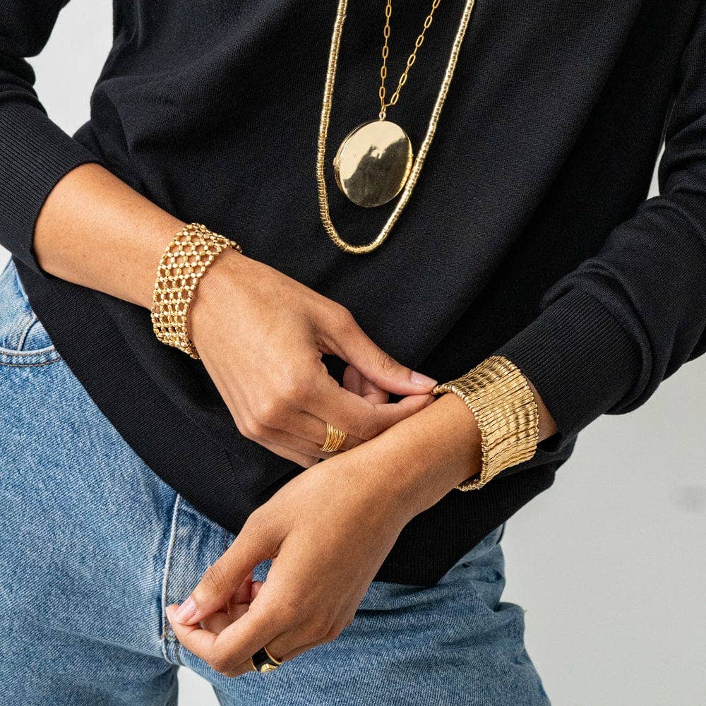 Winnie Small Bead Stretch Bracelet Brass