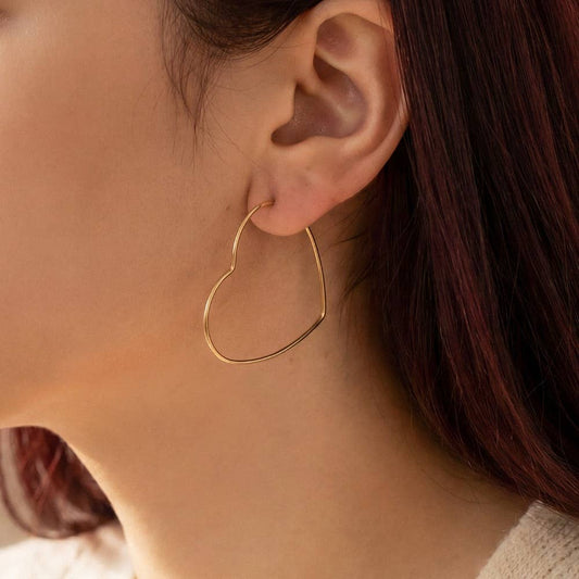 Earrings Gold Secret Box Heart Outline Hoop