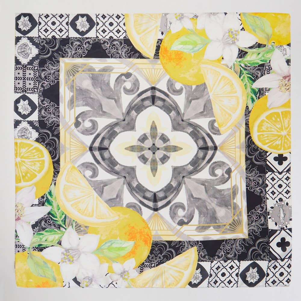 Flower And Lemons Print Square Bandana Scarf