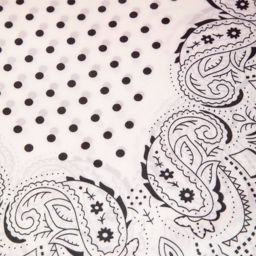 Polka Dot & Paisley Border Print Satin Square Scarf