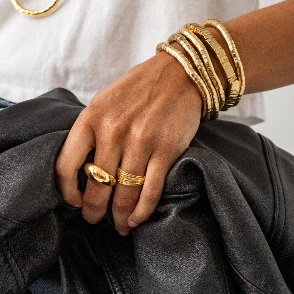 Lucille Round Bead Stretch Bracelet Brass