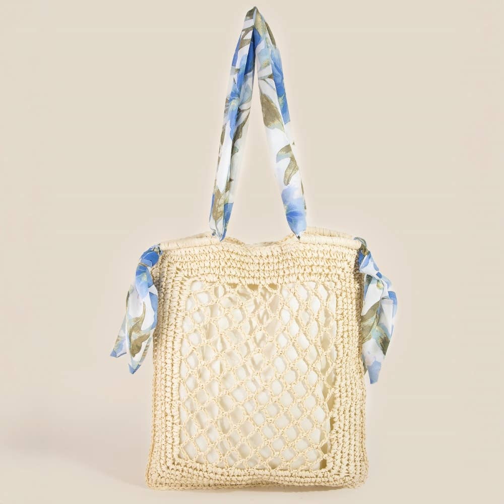 Tropical Bandana Strap Straw Braided Tote Bag