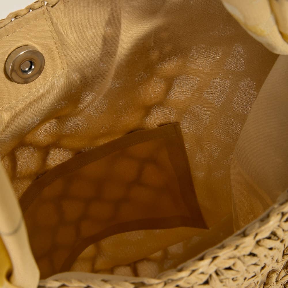 Tropical Bandana Strap Straw Braided Tote Bag