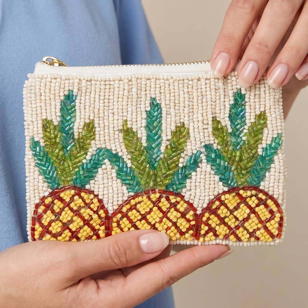 Seed Beaded Triple Pineapple Coin Purse