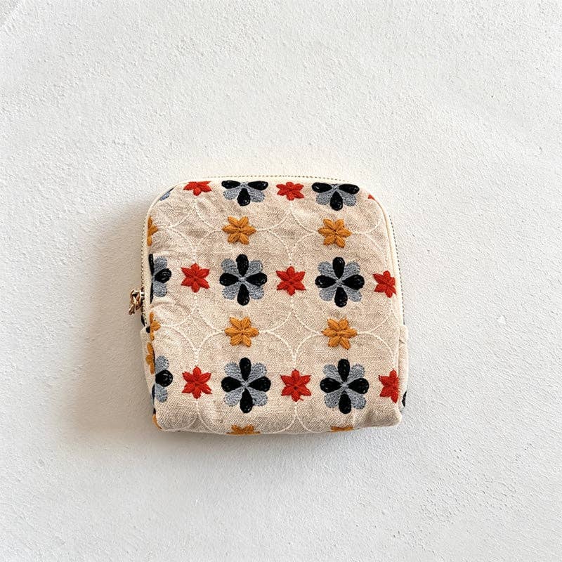 Vintage Embroidered Cotton Linen Jewelry Pouch - Soft Travel Organizer