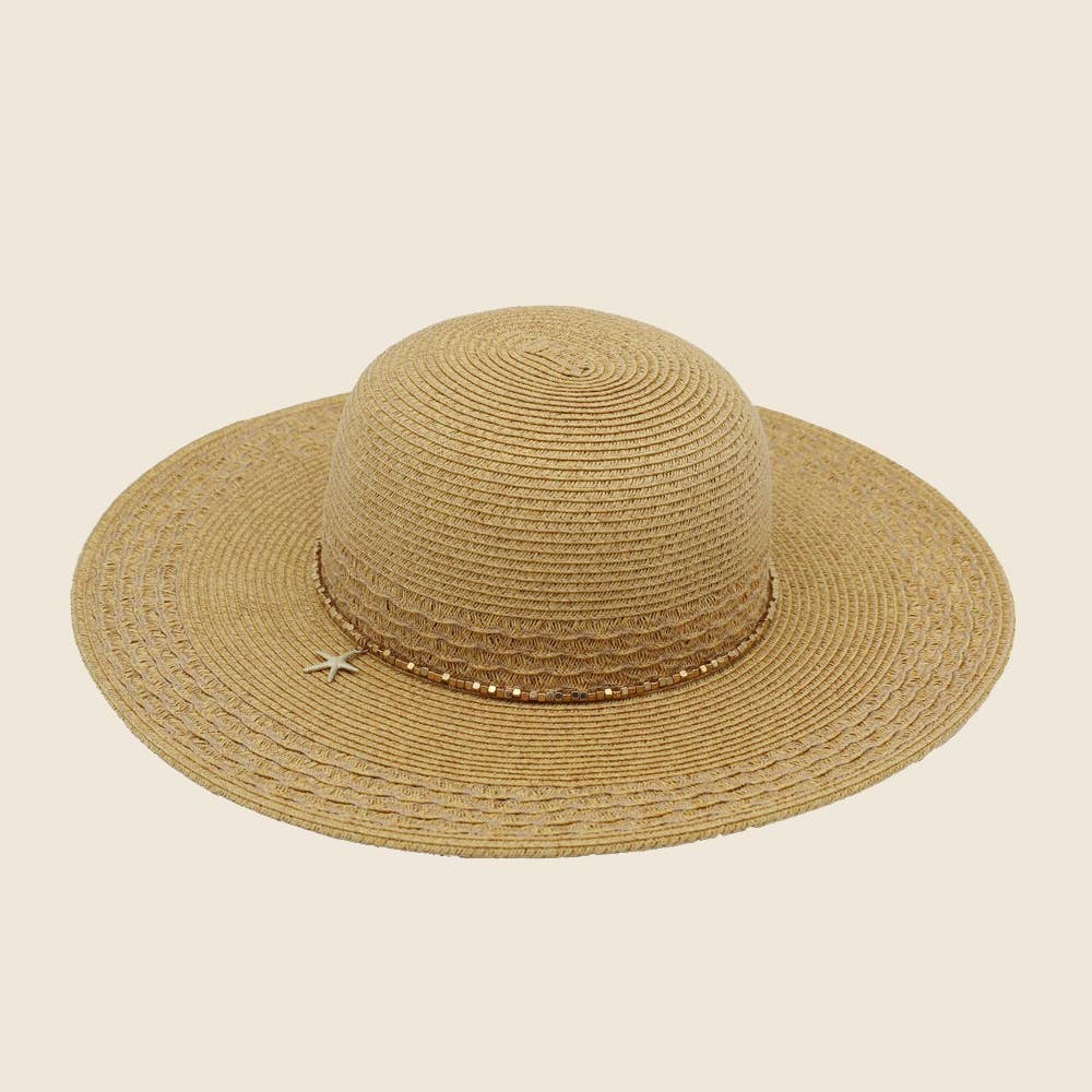 Starfish Charm Wide Brim Straw Sun Hat