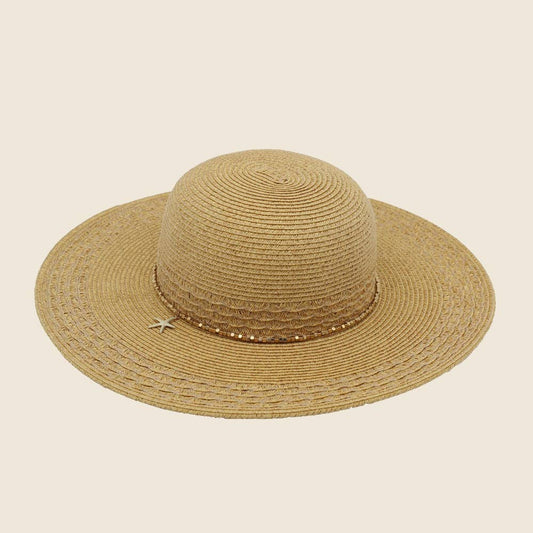 Starfish Charm Wide Brim Straw Sun Hat