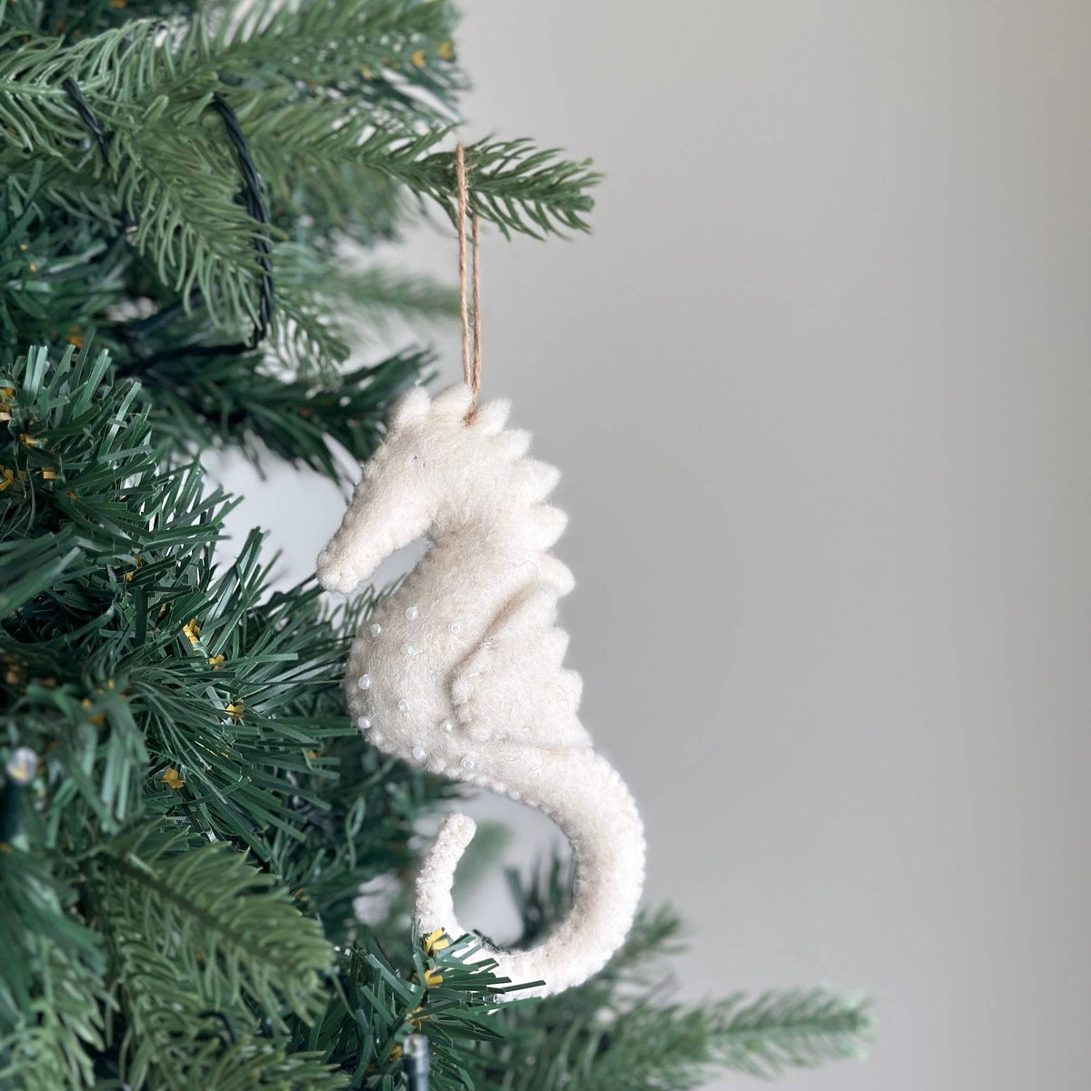 Felt White Sea Life Ornament - Scallop, Seahorse, or Jellyfish