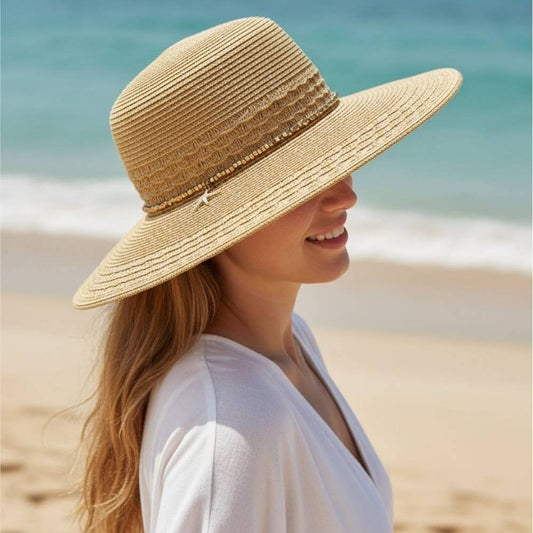 Starfish Charm Wide Brim Straw Sun Hat