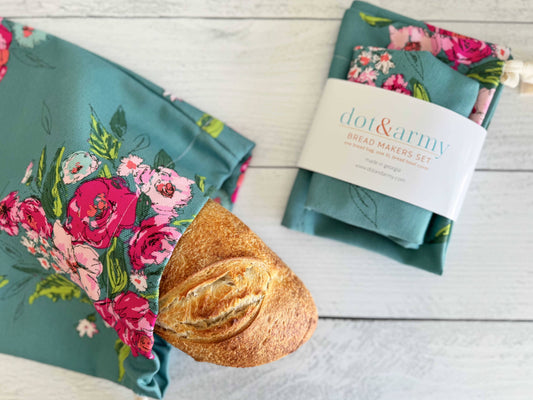 Bread Makers Set- Bowl Cover and Bread Bag- Flower Gala