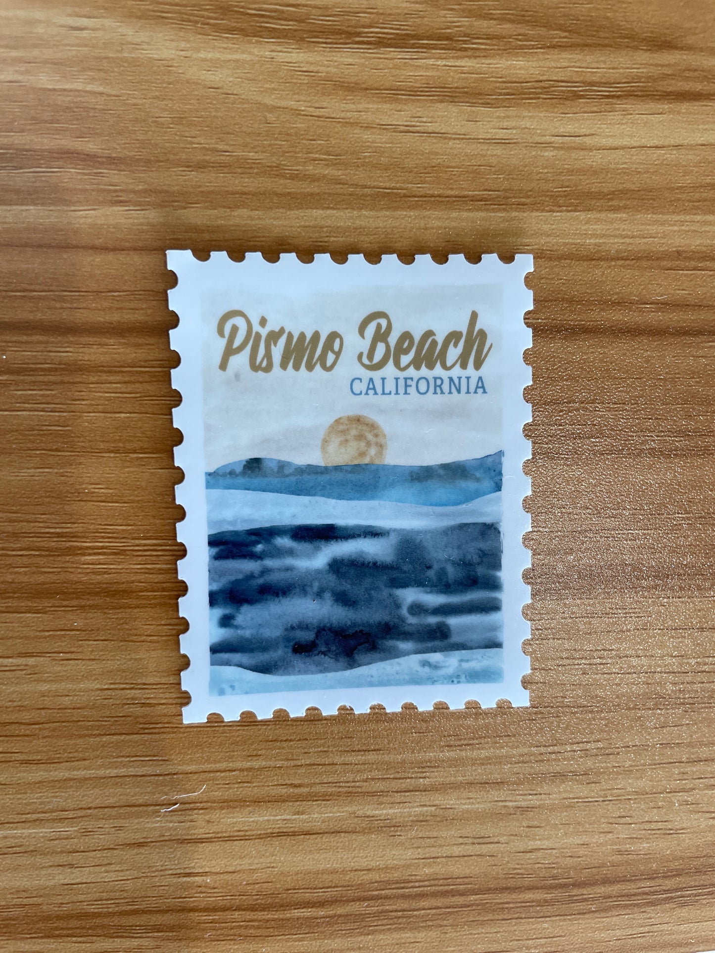Pismo Beach Stamp Shape Souvenir Sticker 2.3”x3”