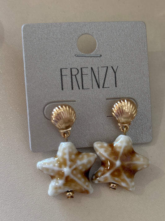 Starfish Earrings Brown and Gold