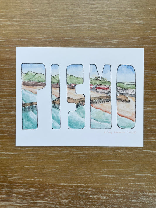 Pismo Postcard Watercolor - Local Artist Print