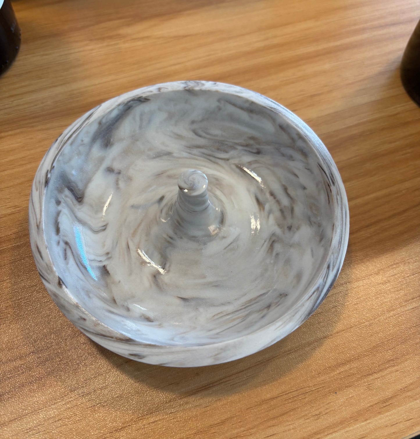 Ring Holder - Handmade Porcelain Marbled Brown