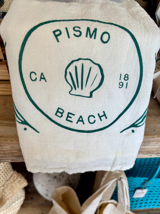 Pismo Beach Coastal Flour Sack Tea Towels - White