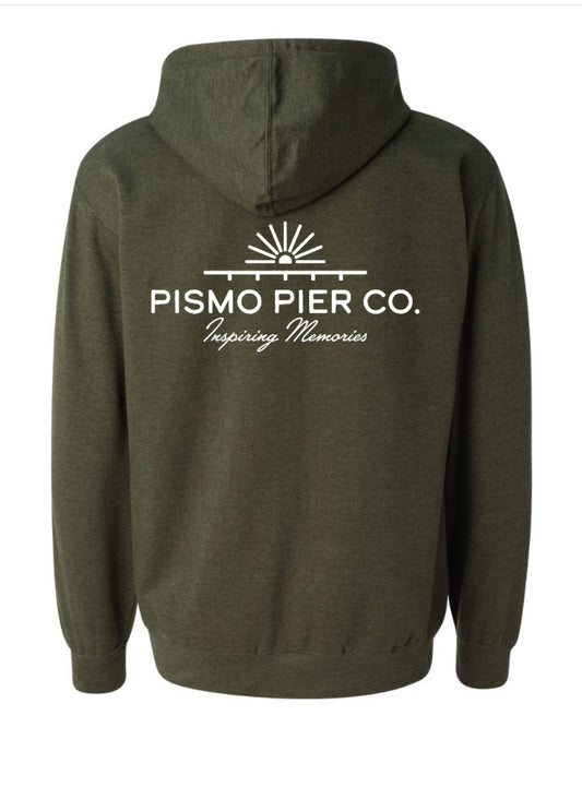 Pismo Pier Co. Midweight Hoodie – Heather Army Green Coastal California Fleece Sweatshirt