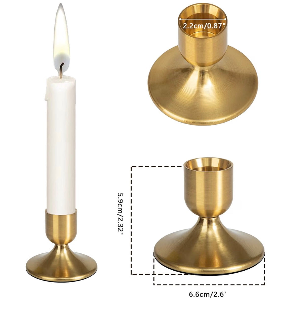 Petite Brushed Gold Metal Taper Candle Holder