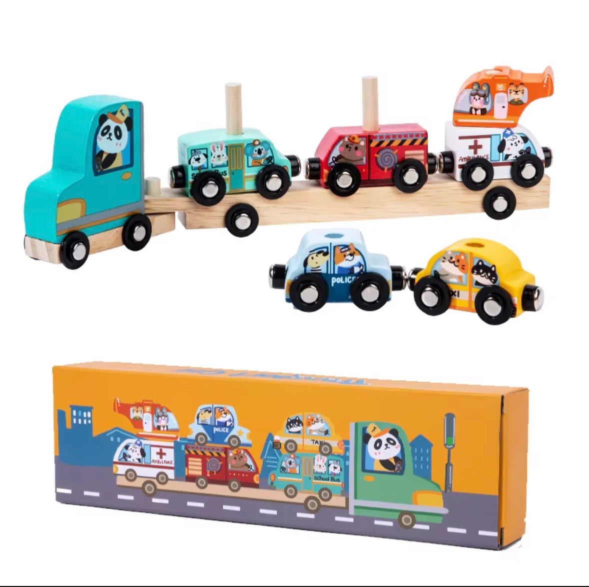 Magnetic Wooden Transportation Truck Set - Montessori Inspired