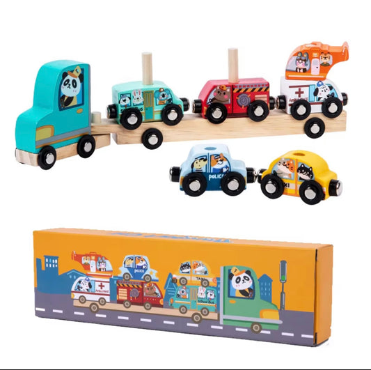 Magnetic Wooden Transportation Truck Set - Montessori Inspired