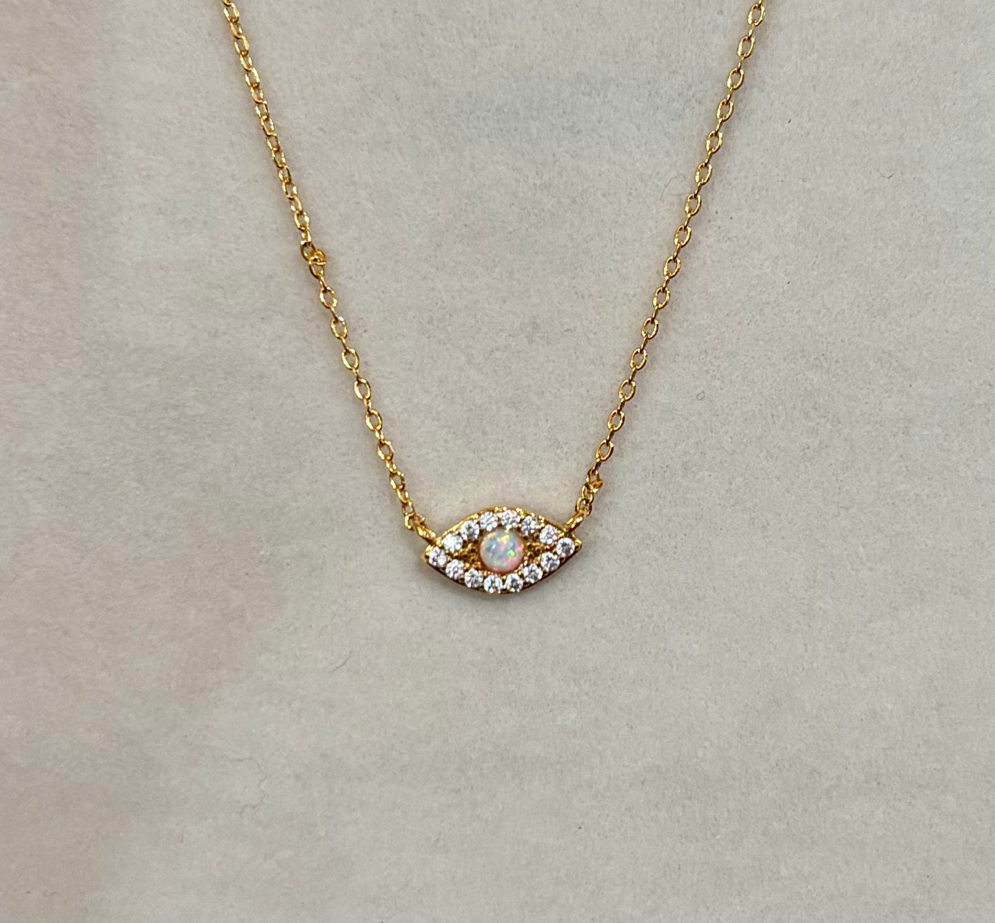 Gold Dipped Opal Studded Evil Eye Necklace