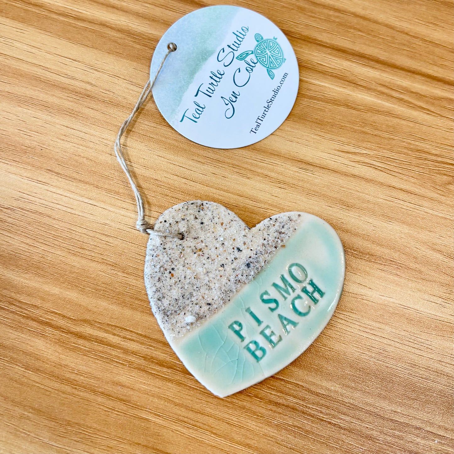Sandy Hearts Ceramic Pismo Beach Lovers Ornament