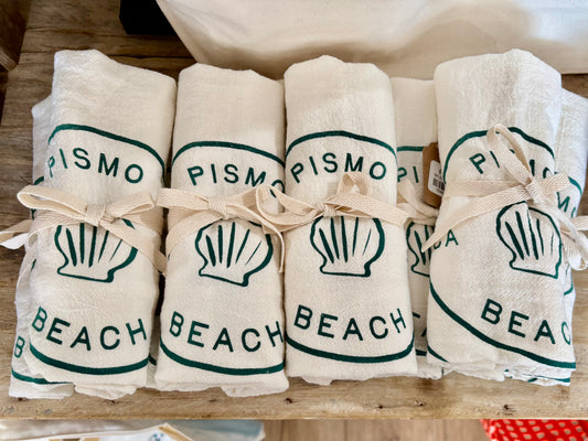 Pismo Beach Coastal Flour Sack Tea Towels - White