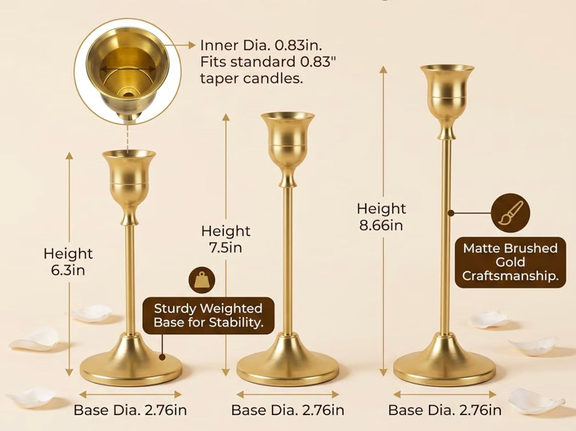 Brushed Gold Taper Candle Holders