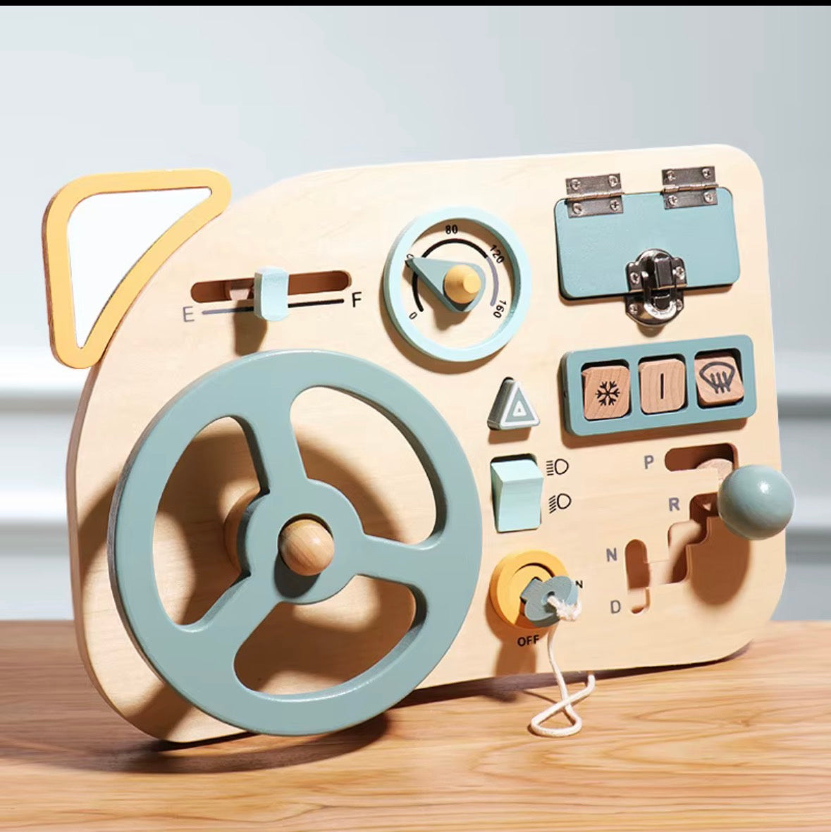 Montessori inspired Wooden Car Activity Busy Board – Steering Wheel Sensory Toy