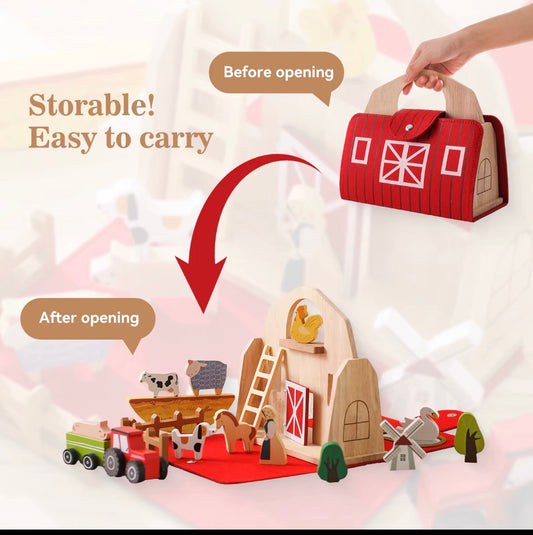 Wooden Farm Toy Set - Montessori Inspired