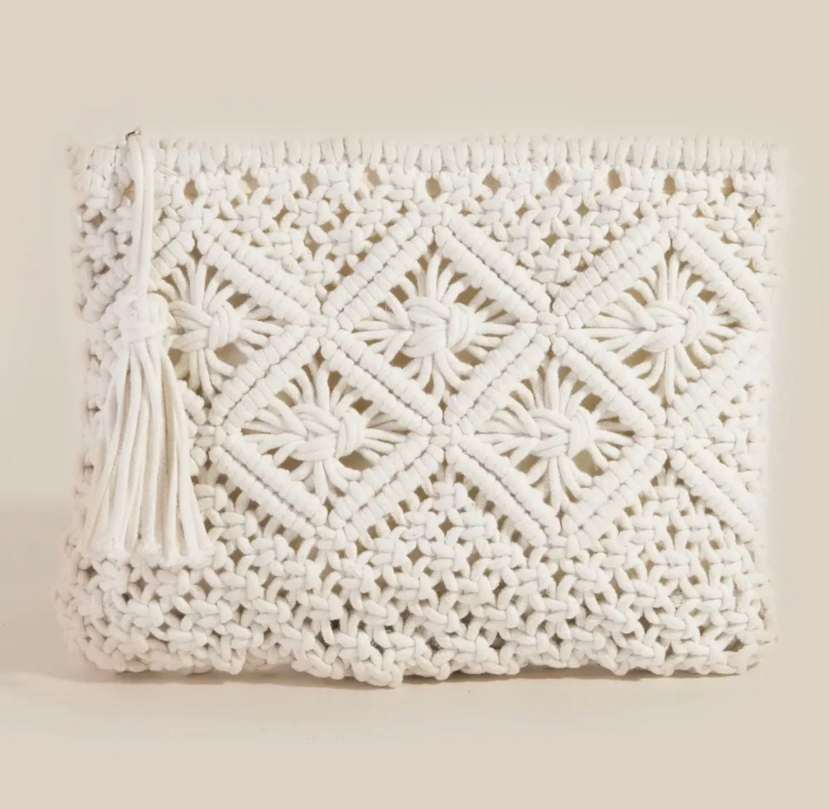 Crochet Clutch Tassel Purse - Ivory